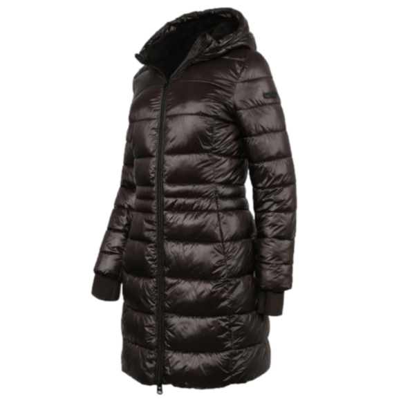 LUCKY Brand Womens Sz L Knee Length Cozy Lined Zip Front Puffer Chocolate NWOT - Picture 2 of 16